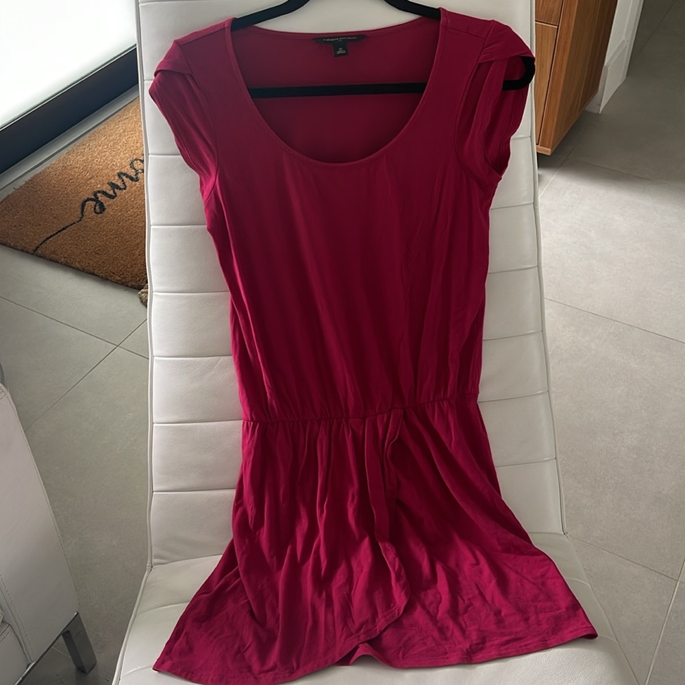 Banana republic XS pink cotton dress hem detail elastic waistband cap sleeves